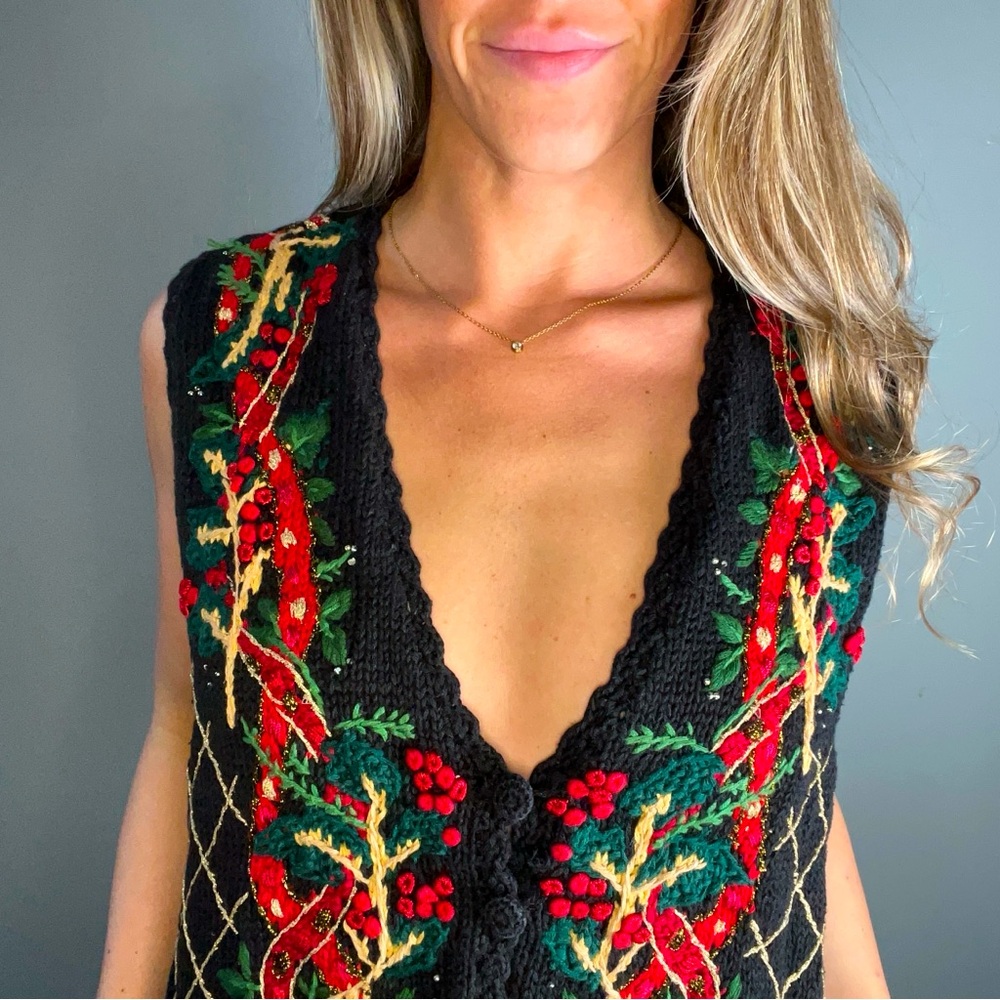 🎄 Vintage Heirloom Collectibles 90s Christmas Knit Sweater Vest
